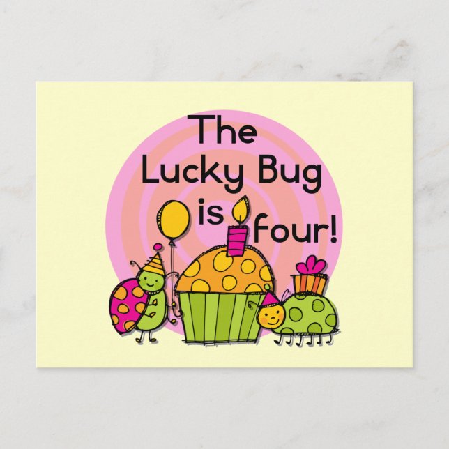 Lucky Bug Cupcake 4th Birthday T-shirts and Gifts Postcard (Front)