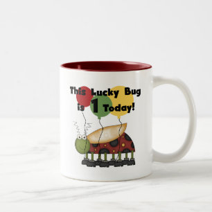 Lucky Bug is One Birthday Tshirts and Gifts Two-Tone Coffee Mug