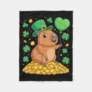 Lucky capybara st patricks day clover leprechaun fleece blanket