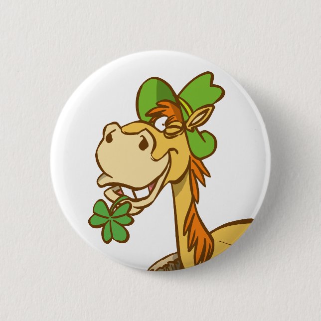 Lucky Cartoon Horse on St Patrick's Day button (Front)