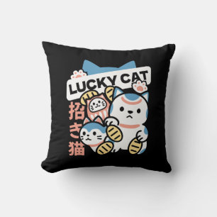 Lucky Cat Art – Maneki Neko with Gold Coin Cushion