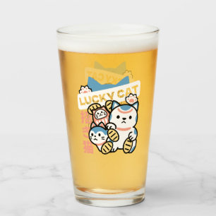 Lucky Cat Art – Maneki Neko with Gold Coin Glass