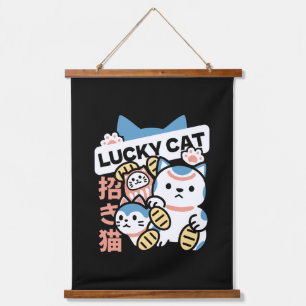 Lucky Cat Art – Maneki Neko with Gold Coin Hanging Tapestry