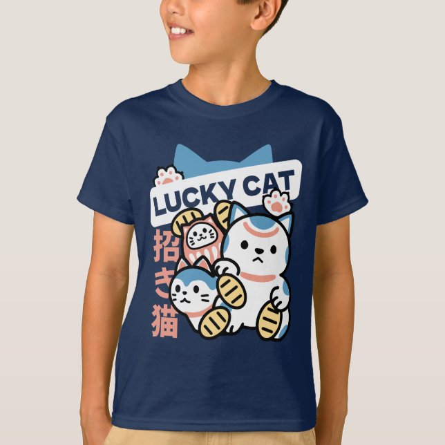 Lucky Cat Art – Maneki Neko with Gold Coin T-Shirt (Front)