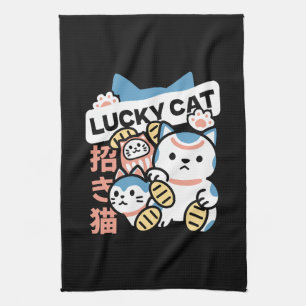 Lucky Cat Art – Maneki Neko with Gold Coin Tea Towel