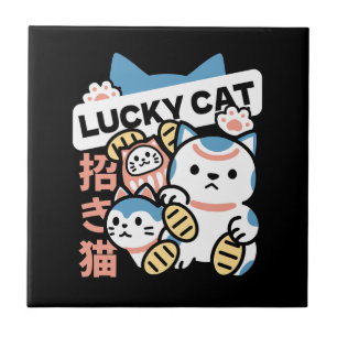 Lucky Cat Art – Maneki Neko with Gold Coin Tile