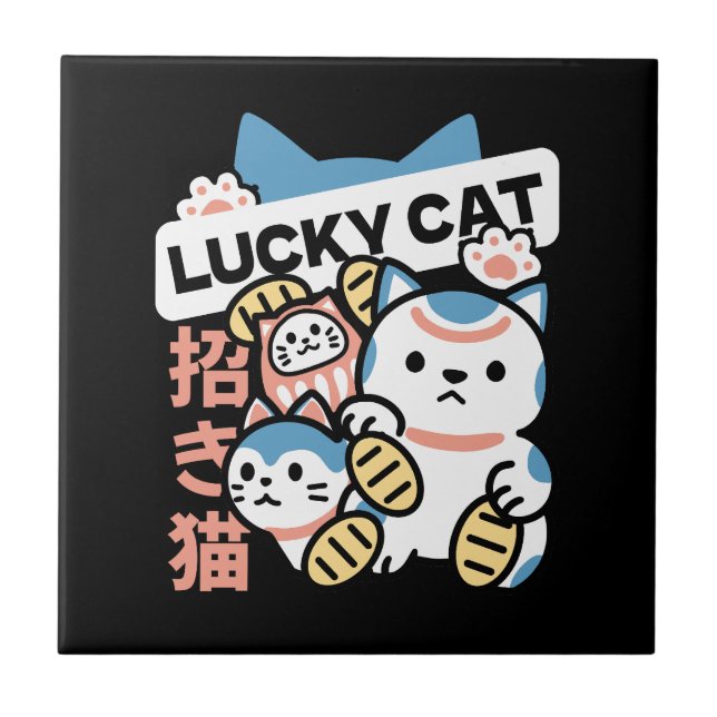 Lucky Cat Art – Maneki Neko with Gold Coin Tile (Front)