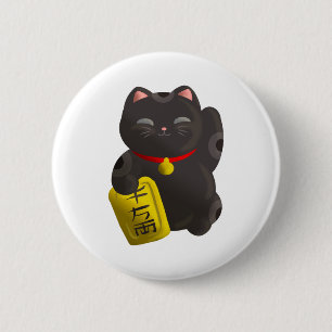 Lucky Cat Black 6 Cm Round Badge