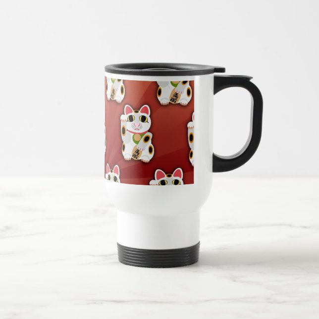 Lucky Cat Cartoon Fortune Pet Fun Pattern Travel Mug (Right)