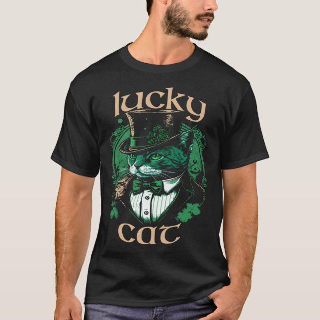 Lucky Cat Cute and  Leprechaun Cat Graphic T-Shirt (Front)
