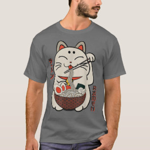 Lucky Cat Eating Ramen Noodles Japanese Food Anime T-Shirt