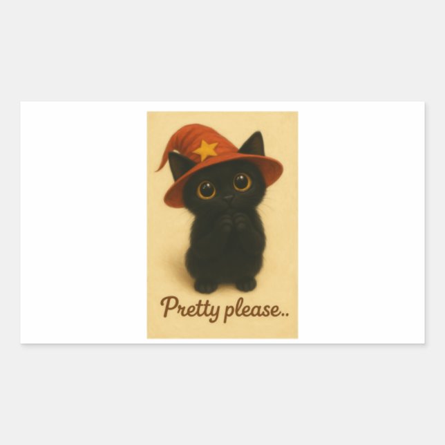 Lucky Cat Emi – Kawaii Begging Pose Witch Cat Stic Rectangular Sticker (Front)