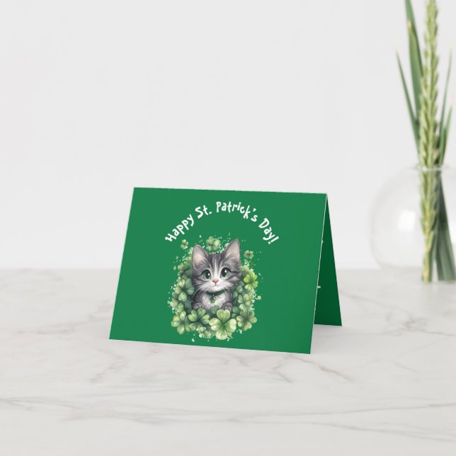 Lucky Cat Face St. Patrick’s Day For Cat Lovers Holiday Card (Front)