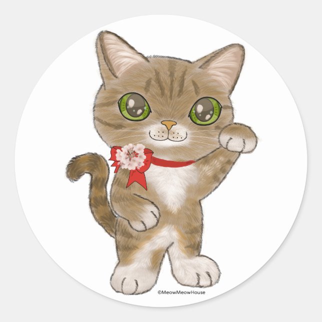 Lucky Cat in London Classic Round Sticker (Front)