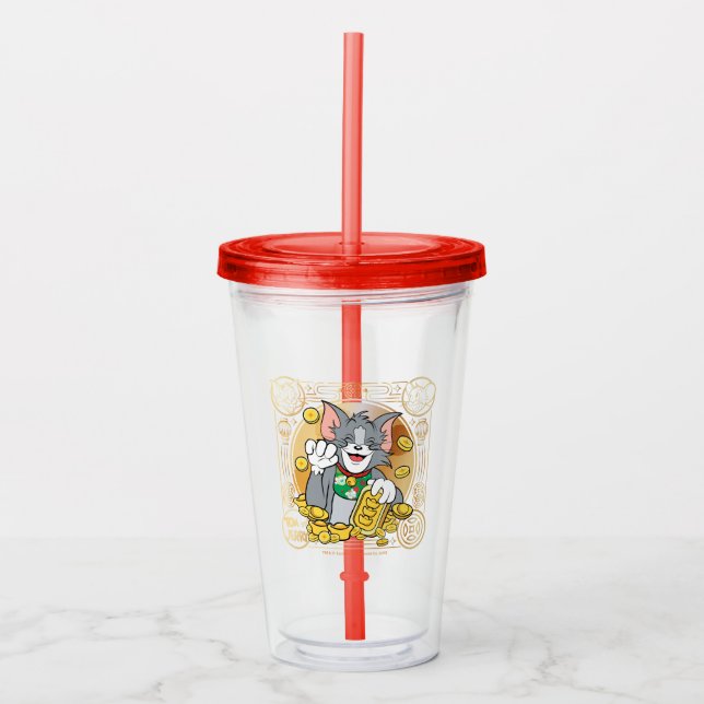 Lucky Cat Jerry With Gold Sycees Acrylic Tumbler (Front)