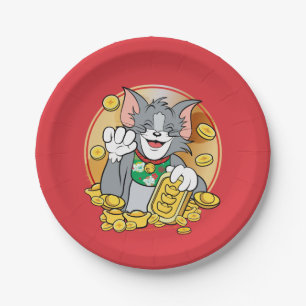 Lucky Cat Jerry With Gold Sycees Paper Plate