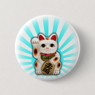 Lucky Cat (Maneki-neko) 6 Cm Round Badge