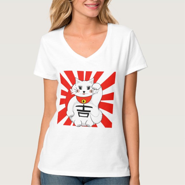 Lucky Cat- Maneki Neko - Beckoning T-Shirt (Front)