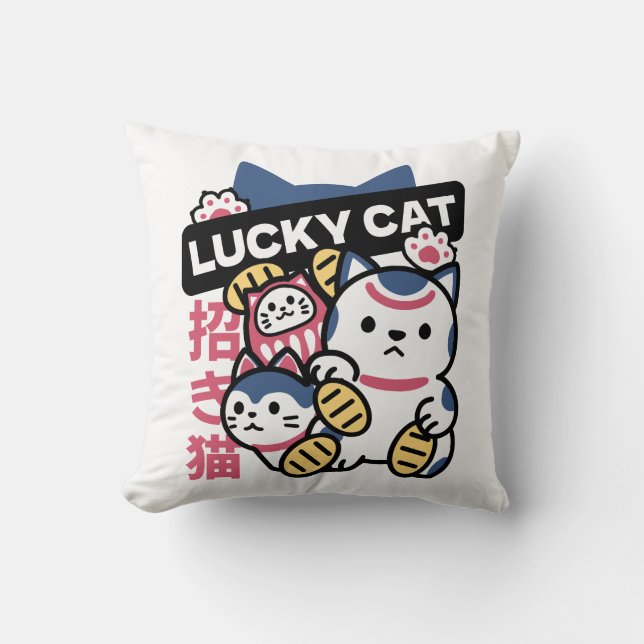 Lucky Cat Maneki Neko – Japanese Fortune Cat  Cushion (Front)
