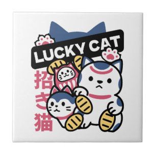 Lucky Cat Maneki Neko – Japanese Fortune Cat  Tile