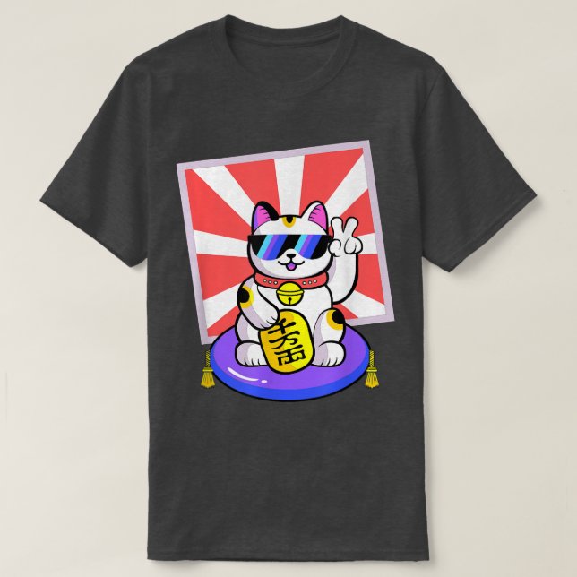 Lucky Cat Maneki Neko Japanese Zen Yoga Funny Cute T-Shirt (Design Front)