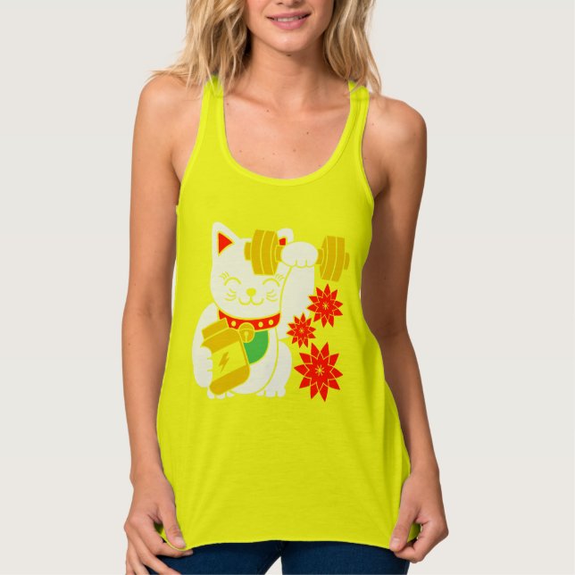 Lucky Cat Maneki Neko Lift Workout Shirt (Front)