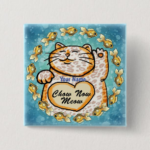 Lucky Cat Meow 15 Cm Square Badge