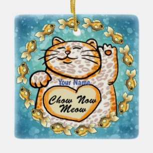 Lucky Cat Meow  Ceramic Ornament