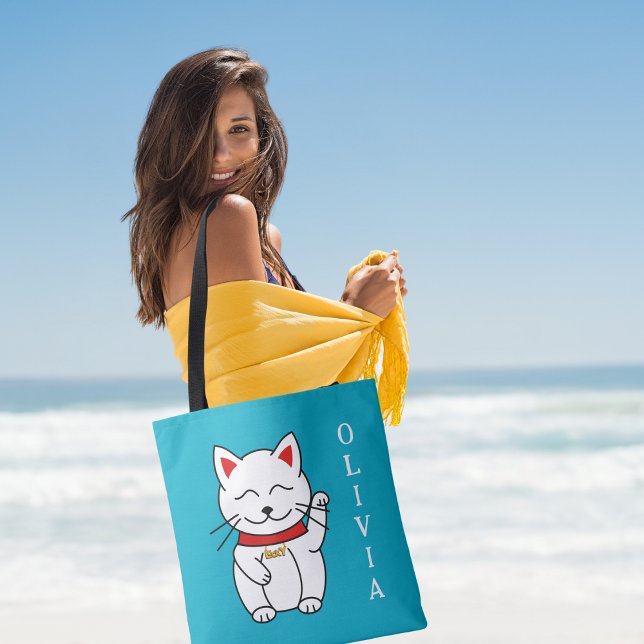 Lucky Cat Modern Art Personalised Tote Bag (Creator Uploaded)
