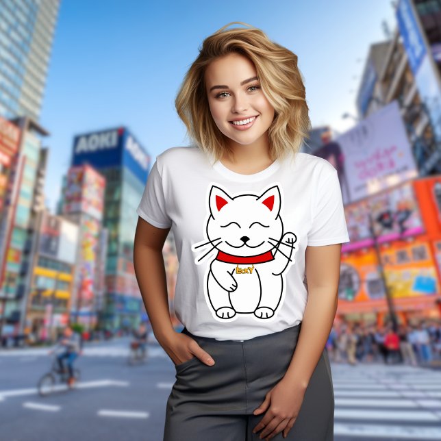 Lucky Cat Modern Minimalist Personalised T-Shirt Tri-Blend Shirt (Creator Uploaded)