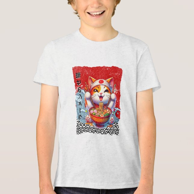 Lucky Cat Noodle Love Tri-Blend Shirt (Front)