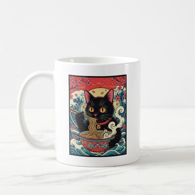 Lucky Cat Ramen Noodle Art Coffee Mug (Left)