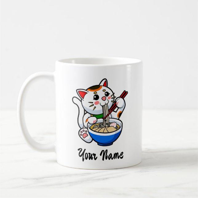 Lucky Cat Ramen- Personalised Coffee Mug (Left)