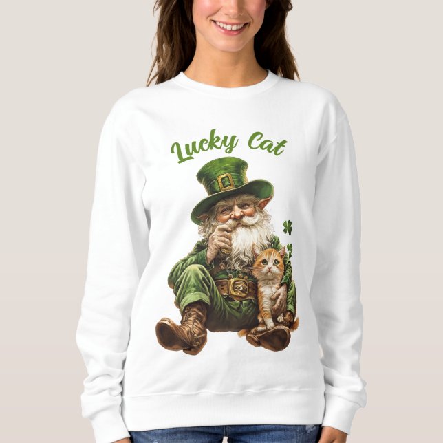 Lucky Cat St. Patrick's Day Sweatshirt Leprechaun (Front)