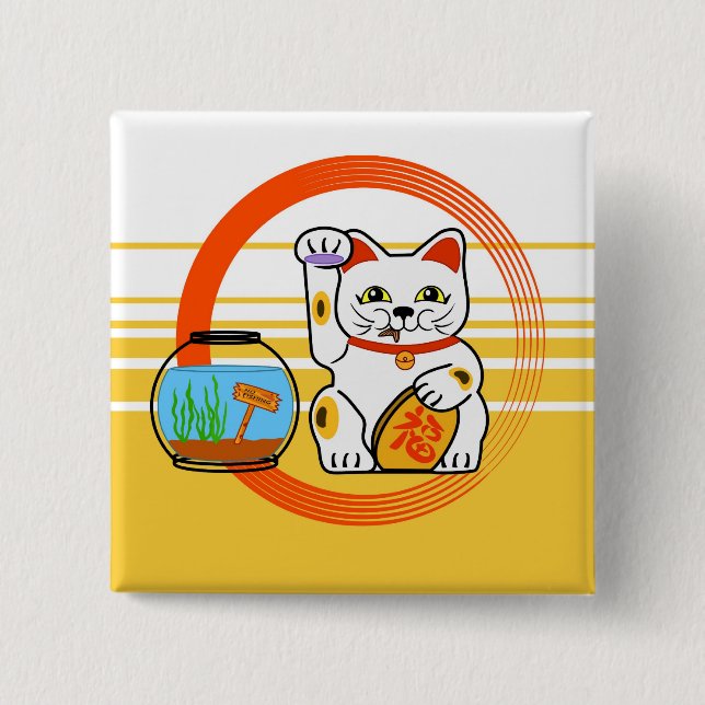 Lucky Cat. Unlucky Fish 15 Cm Square Badge (Front)