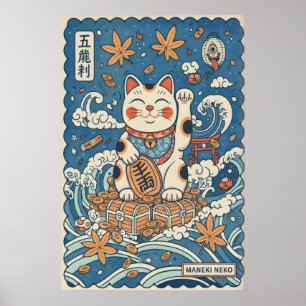 Lucky Cat Wall Art - Smiling Maneki Neko with
