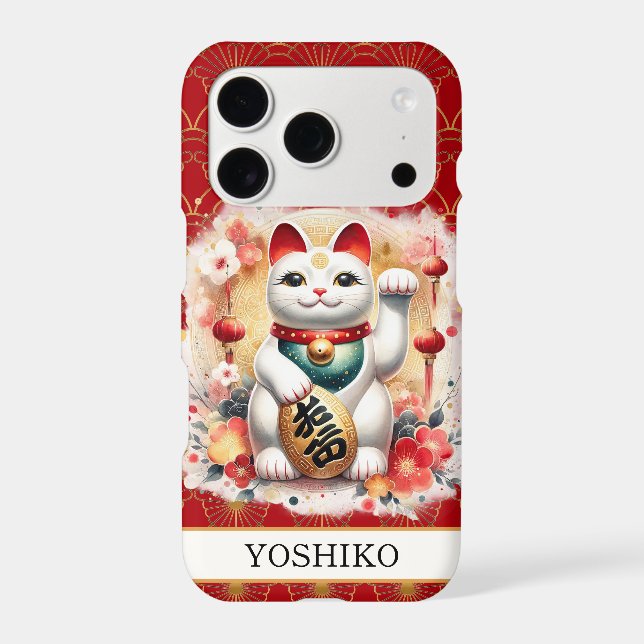 Lucky Cat With Red Flowers Monogrammed (Back)