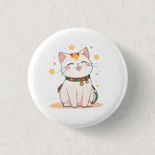 Lucky Cat with Stars Kawaii Design 3 Cm Round Badge