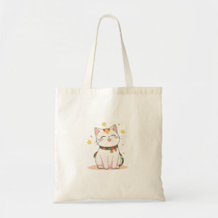 Lucky Cat with Stars Kawaii Design Tote Bag