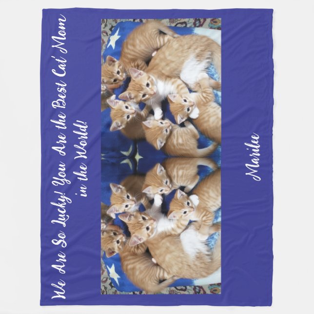 Lucky Cats Best Mom Fleece Blanket (Front)