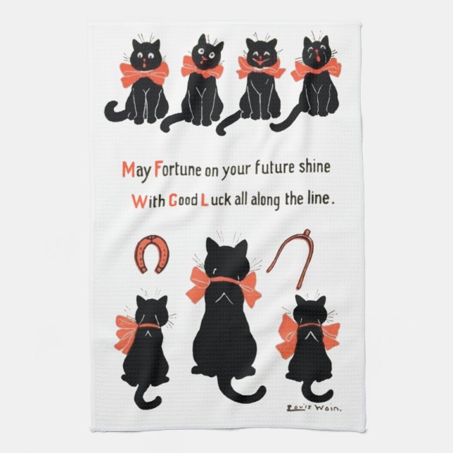 Lucky Cats, Louis Wain Tea Towel (Vertical)