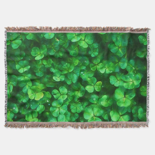 Lucky Celtic Irish Green Shamrocks Throw Blanket (Front)