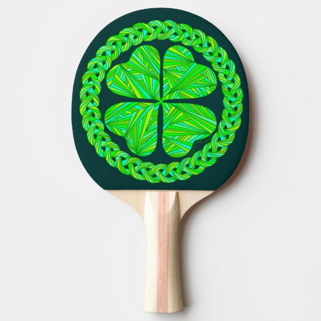 Lucky Celtic Shamrock Four Leaf Clover Ping Pong Paddle (Front)