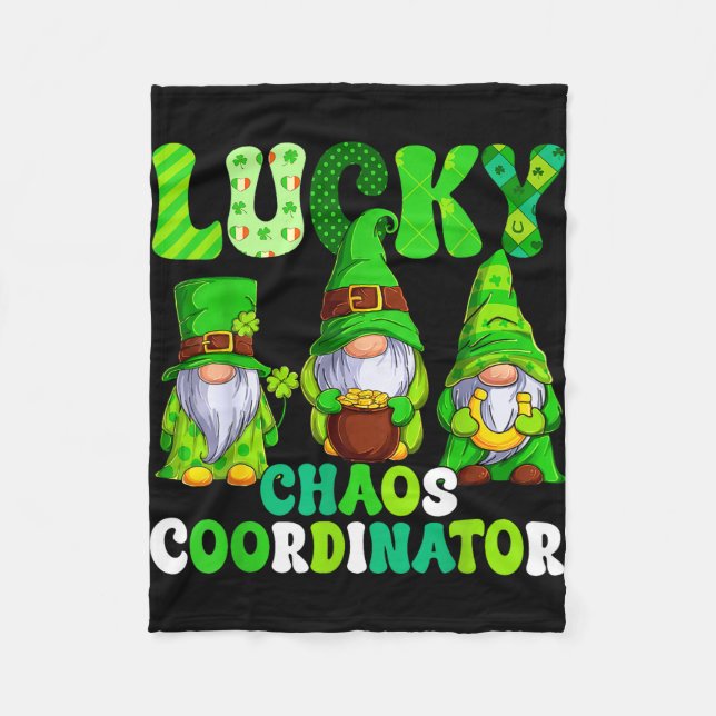 Lucky chaos coordinator shamrock leopard gnomes fleece blanket (Front)