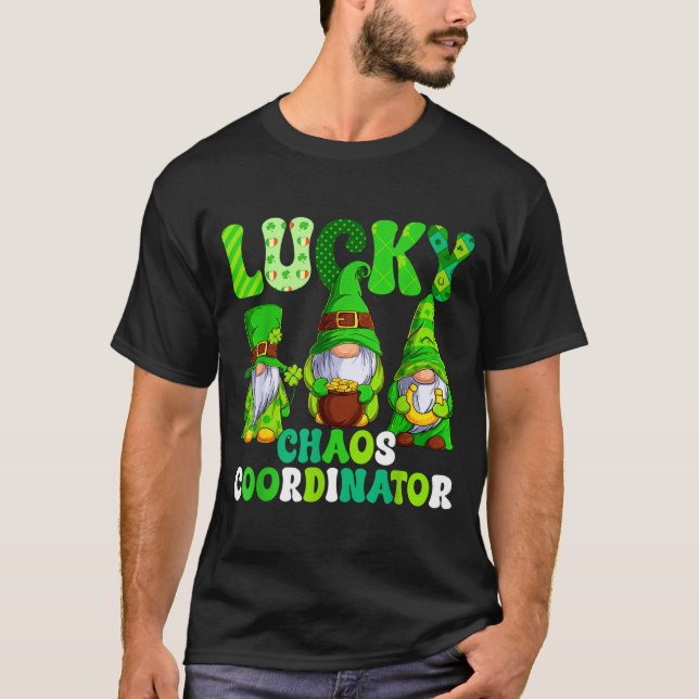 Lucky chaos coordinator shamrock leopard gnomes T-Shirt (Front)