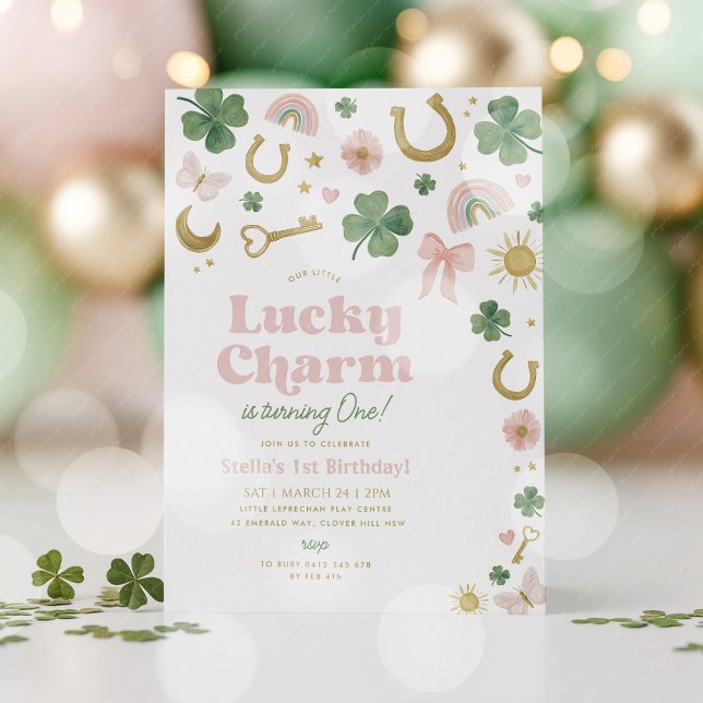 Lucky Charm 1st Birthday St Patricks Day Rainbow Invitation (Lucky Charm! St Patrick's Day 1st Birthday invitation. )