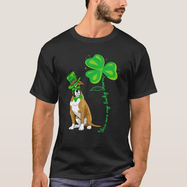 Lucky Charm Boxer Dog  St Patricks Day T-Shirt (Front)