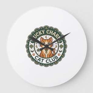 Lucky Charm Cat POD Vector Art - Lucky Charm Cat C Large Clock