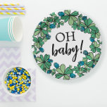 Lucky Charm Clover Oh Baby Boy Baby Shower Paper Plate<br><div class="desc">Blue four leaf clover themed boy baby shower paper plates with Oh baby! in a charming script and elegant font with a wreath of four leaf clovers and blue clover flowers. St Patrick's day boy baby shower paper plates with lucky clovers, flowers, and charming fonts. Charming lucky charm boy baby...</div>
