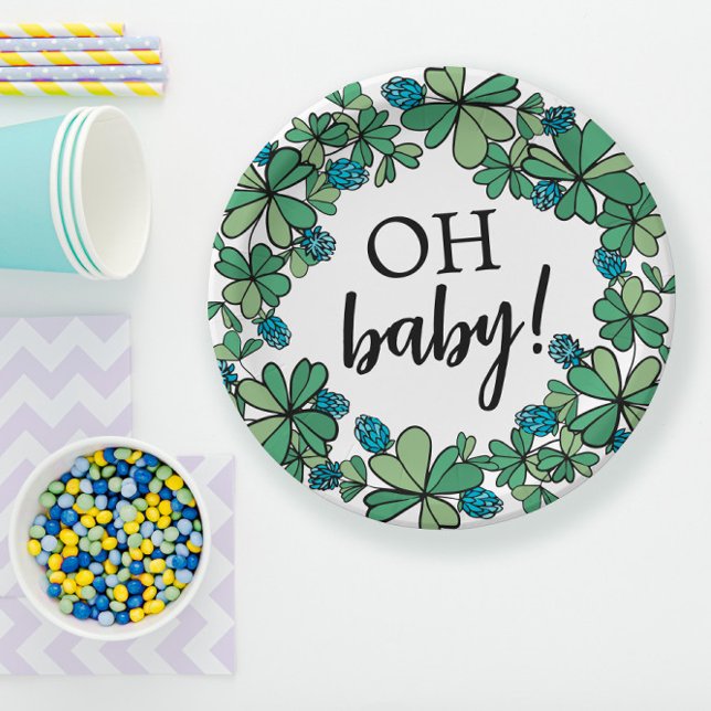 Lucky Charm Clover Oh Baby Boy Baby Shower Paper Plate (Creator Uploaded)